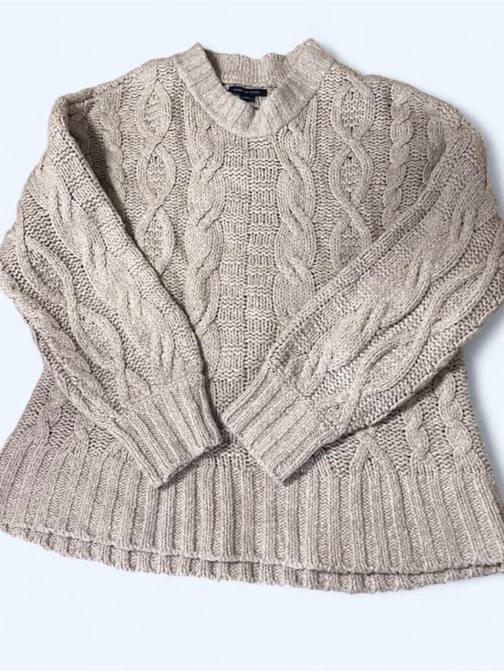 American Eagle Outfitters Beige Chunky Cable Knit Crewneck Sweater Size Large